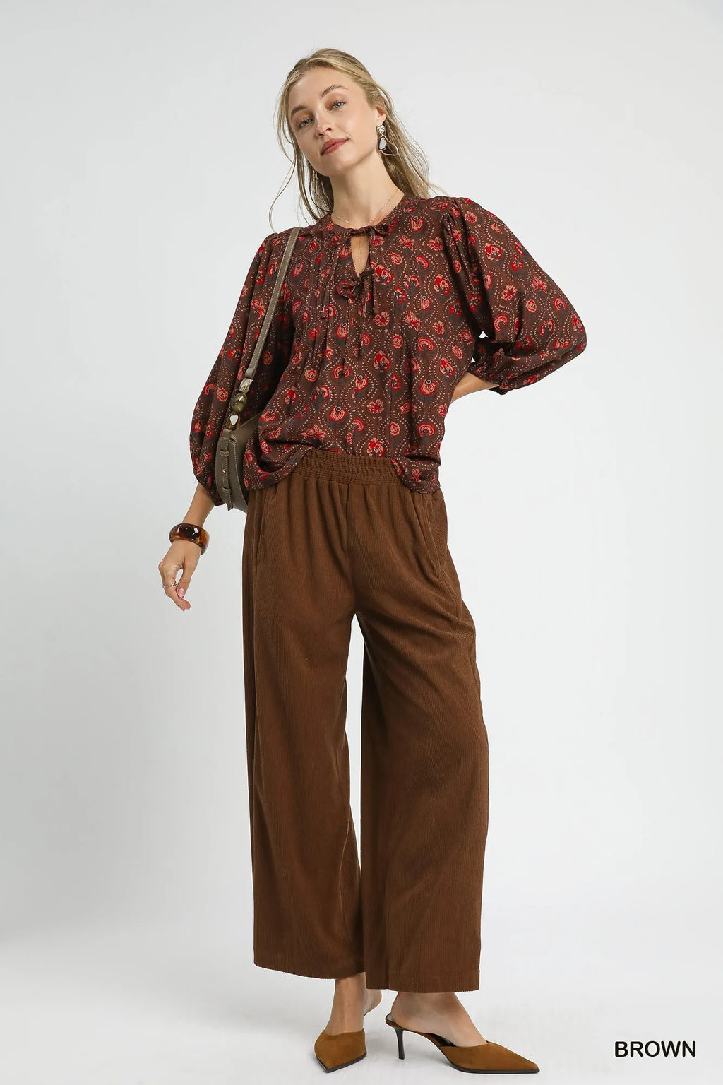 Brown Wide-Leg Palazzo Pants – Elastic Waist, Pockets & Flowy Fit