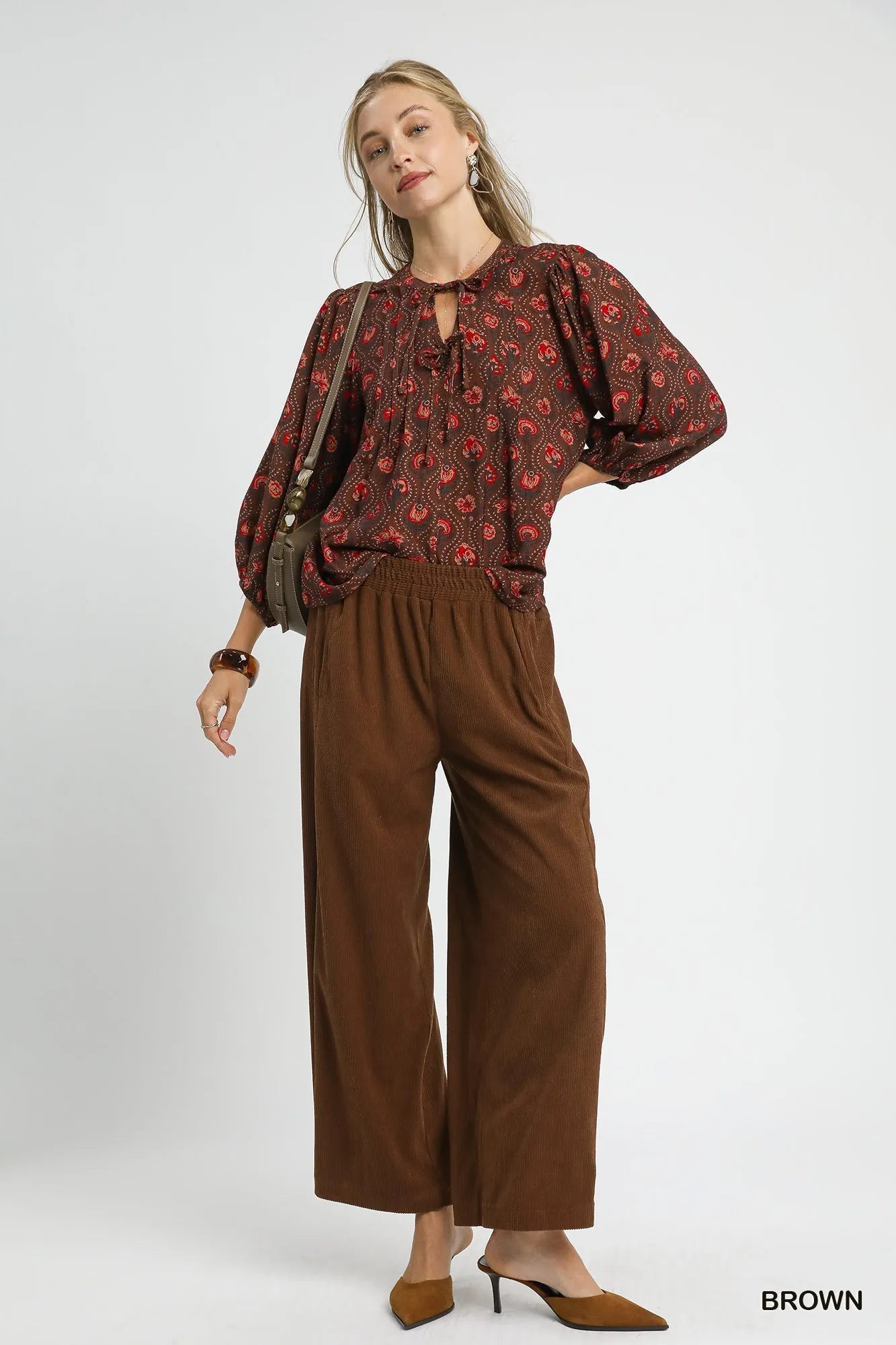 Brown Wide-Leg Palazzo Pants – Elastic Waist, Pockets & Flowy Fit