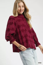 Heart Jacquard Ruffle Trim Shirt | Feminine Women’s Romantic Chic Top