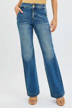 Tummy Control High Rise Bootcut Jeans – Slimming Double Button Fit