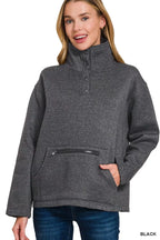Zenana Fleece Washed High Neck Sweatshirt – Cozy Style with Kangaroo Pocket