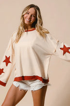 Oversized Cream Sweatshirt with Red Star Graphics – Casual Streetwear