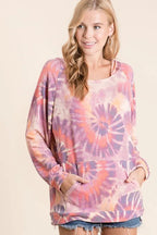 BiBi Circular Tie Dye Terry Hoodie with Kangaroo Pocket – Cozy & Trendy