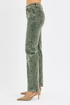 Risen Women's Tummy Control Mid Rise Straight Leg Slimming Stretch Corduroy Pants