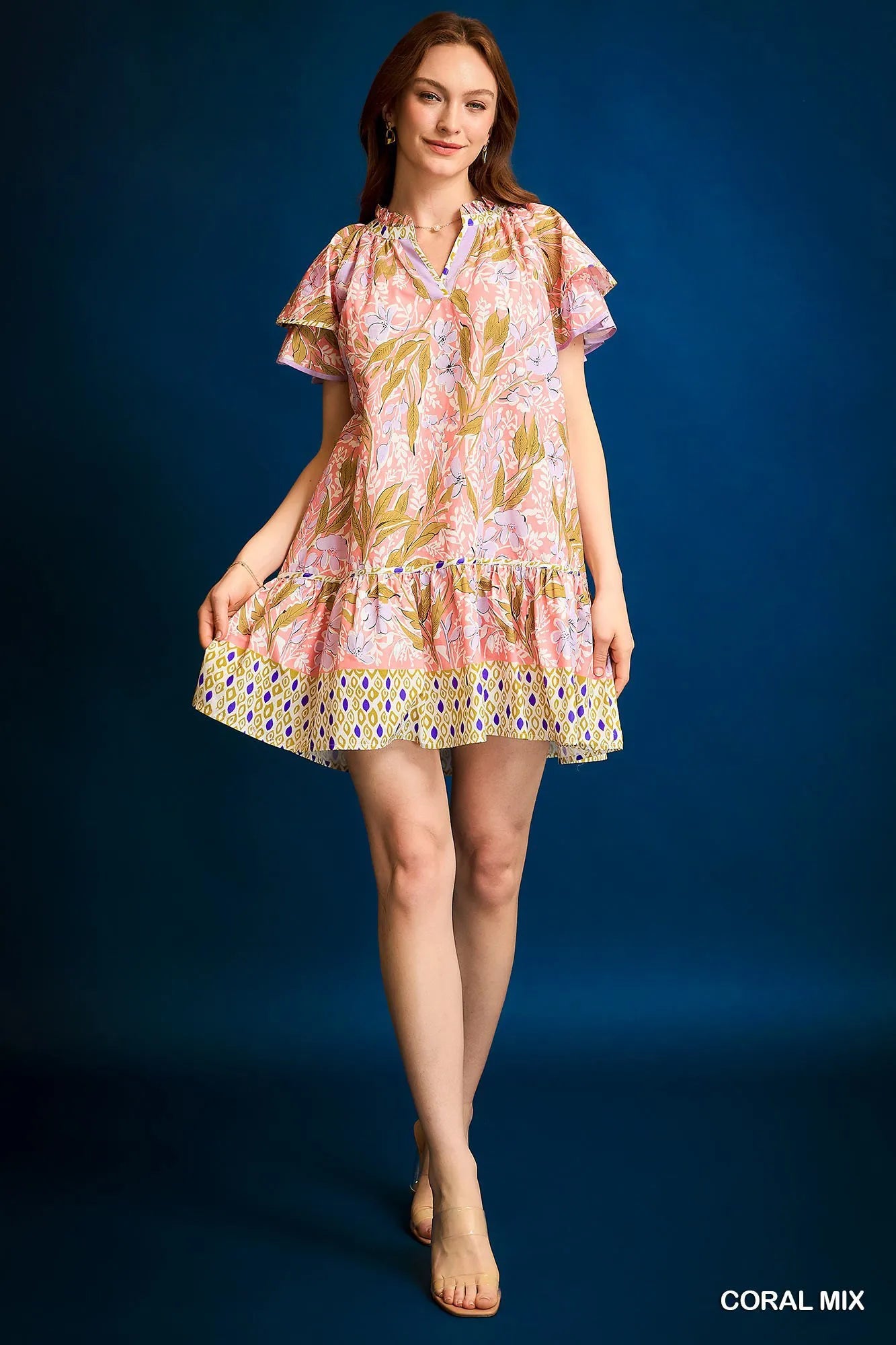 Floral Ruffle-Sleeve Tunic Dress – Feminine Style for Any Occasion