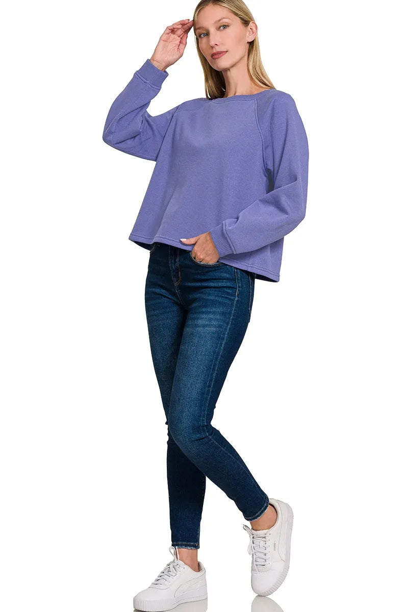 Fleece Raglan Round-Neck Sweatshirt Soft Sporty & Casual Comfort