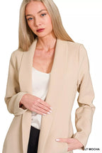 Zenana Open Front Blazer – Nude Beige Minimalist Structured Jacket