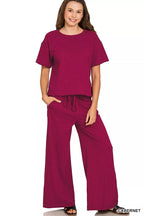 Zenana Cotton Slub Tee & Pants Set – Casual Comfort with Effortless Style