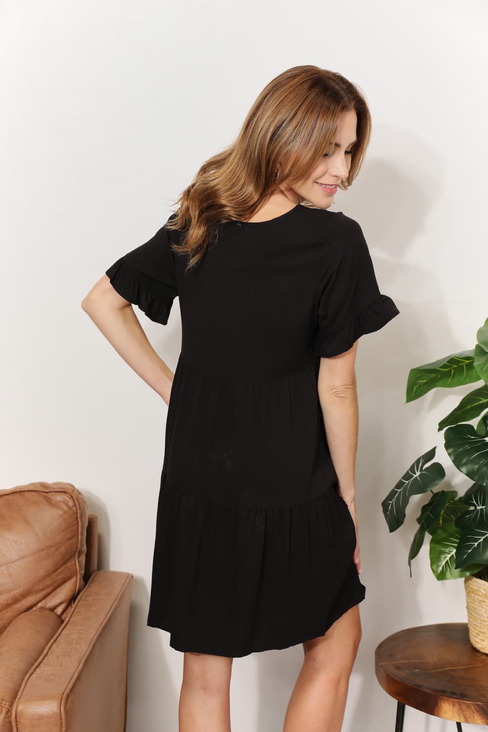 V-Neck Tiered Dress with Flounce Sleeves Elegant & Feminine Style