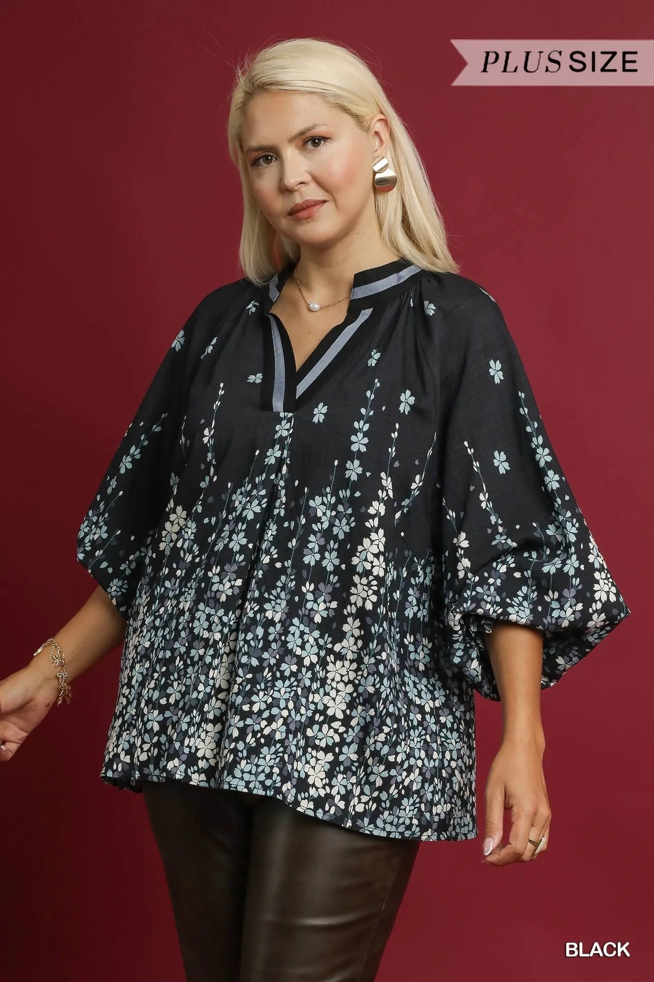Floral Vine Print Blouse – Elegant Balloon Sleeve Feminine Top