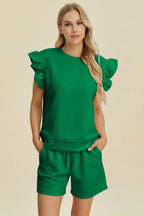 Textured Ruffle Sleeve Top & Shorts Set – Cute, Comfy & Stylish
