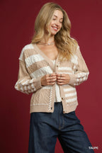 Cable-Knit Stripe Button-Up Cardigan – Cozy & Chic Layering Piece