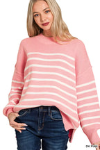 Zenana Exposed Seam Striped Sweater – Cozy Oversized Casual Style
