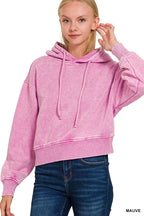 Acid Wash Fleece Cropped Hoodie with Drawstring – Trendy & Cozy