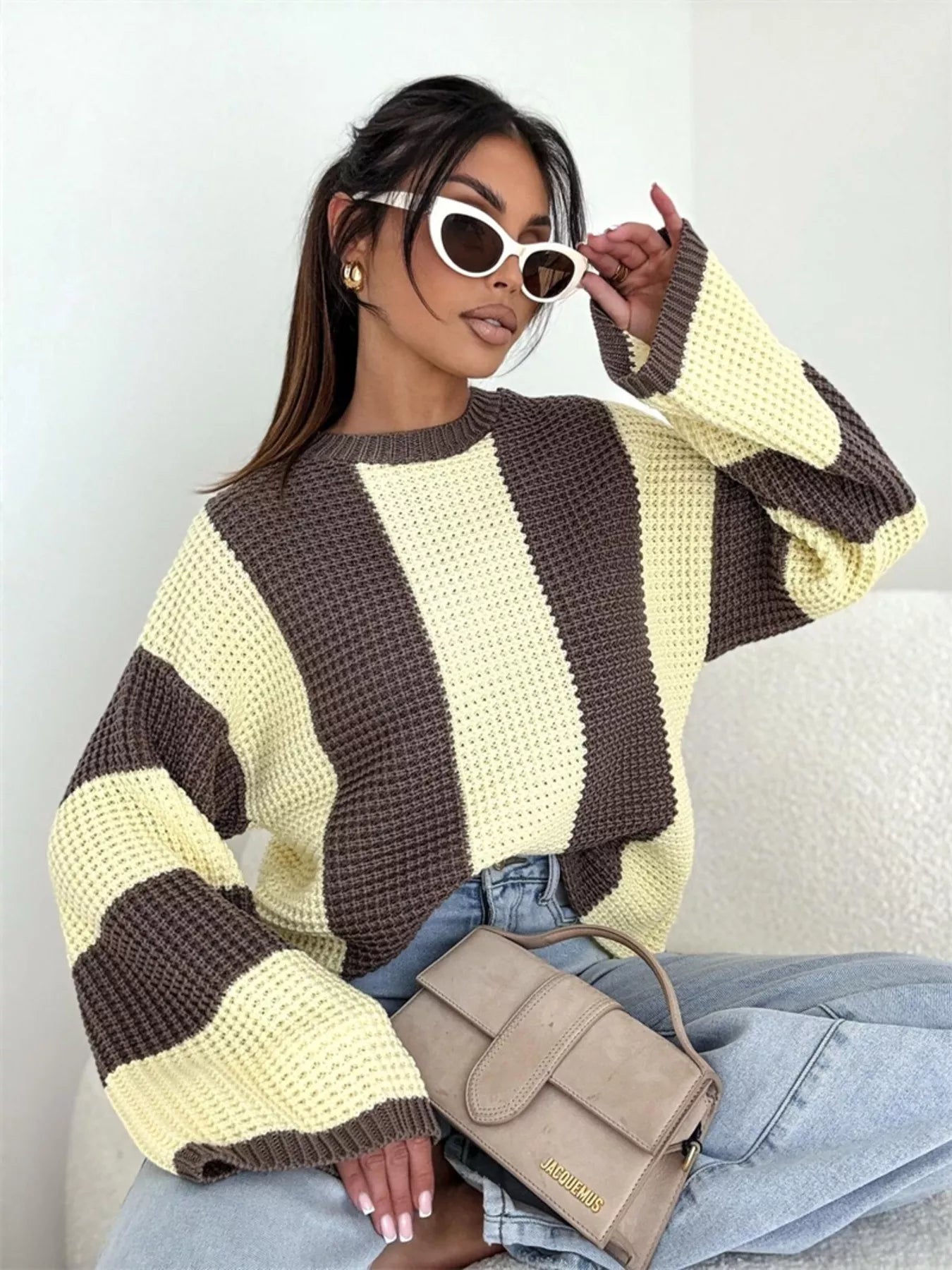 Color Block Long Sleeve Sweater – Trendy Casual Knitwear