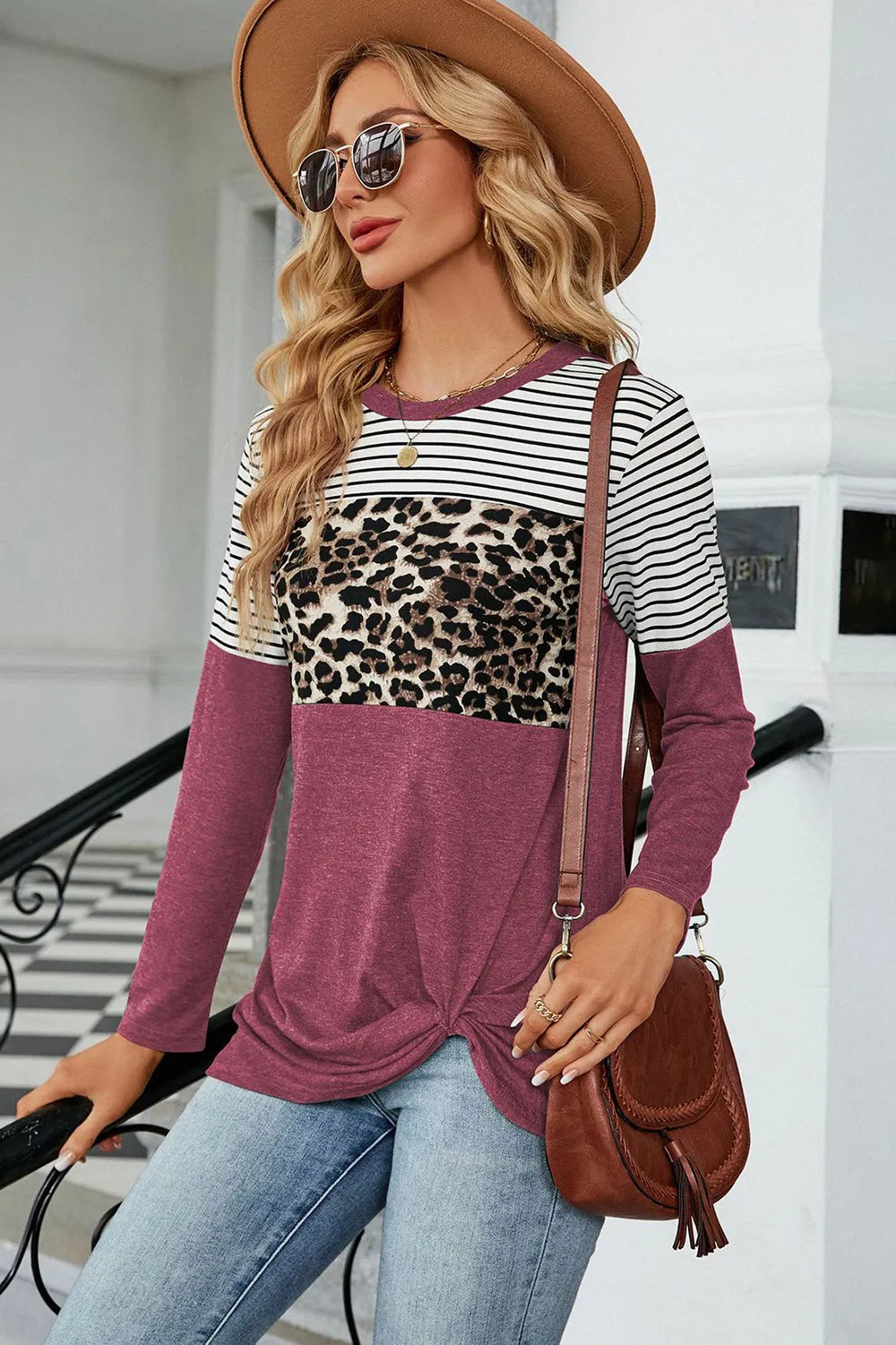 Leopard Striped Round Neck T-Shirt – Casual Chic Everyday Top