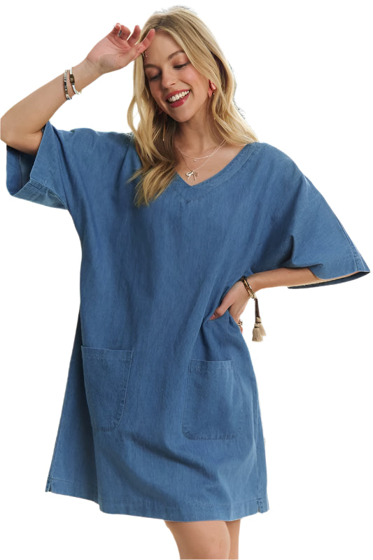 ADORA V-Neck Half Sleeve Mini Denim Dress