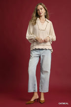 Linen Scallop Hem Blouse Contrast Trim Women’s Chic Casual Plus Top
