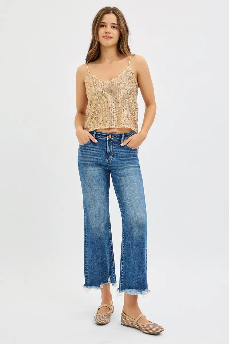 Dreamkue-Risen Women's High Rise Cropped Straight Leg Jeans