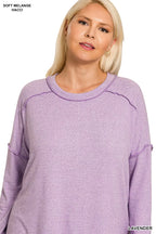 Zenan Soft Melange Hacci Exposed Seam Hi-Low Tee