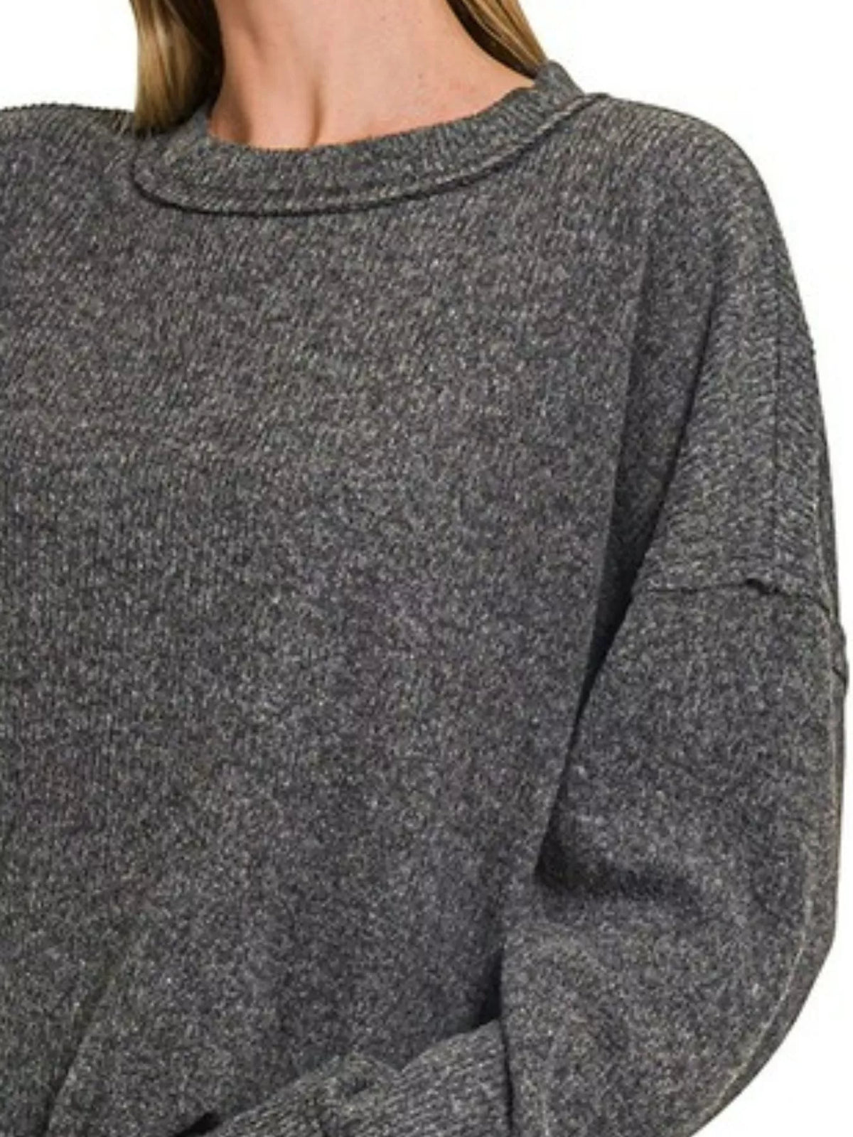 Brushed Ribbed Hacci Sweater – Cozy Drop Shoulder Fall Essential