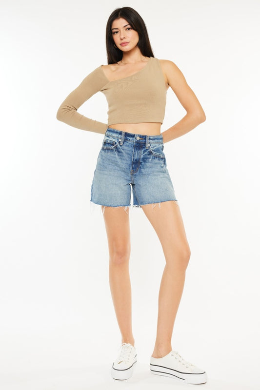 Kan Can Raw Hem High Waist Denim Shorts