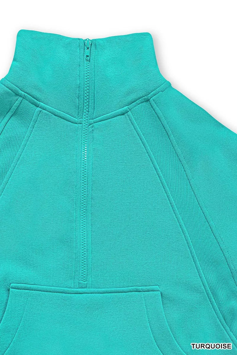 Zenana Fleece Half Zip Sweatshirt – Cozy Kangaroo Pocket Everyday Style