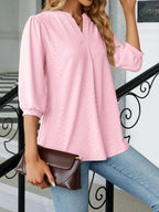 Notched 3/4 Sleeve Casual Top – Effortless Everyday Style