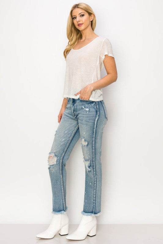 Artemis Vintage High Rise Distressed Straight Jeans – Edgy Classic Fit