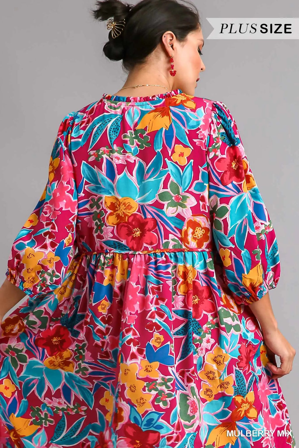 Floral Print Tie Neck Midi Dress with Pockets – Elegant & Chic