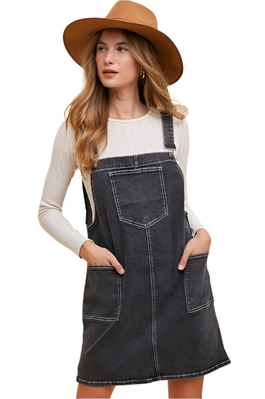 Annie Wear Wide Strap Denim Overall Dress with Pockets