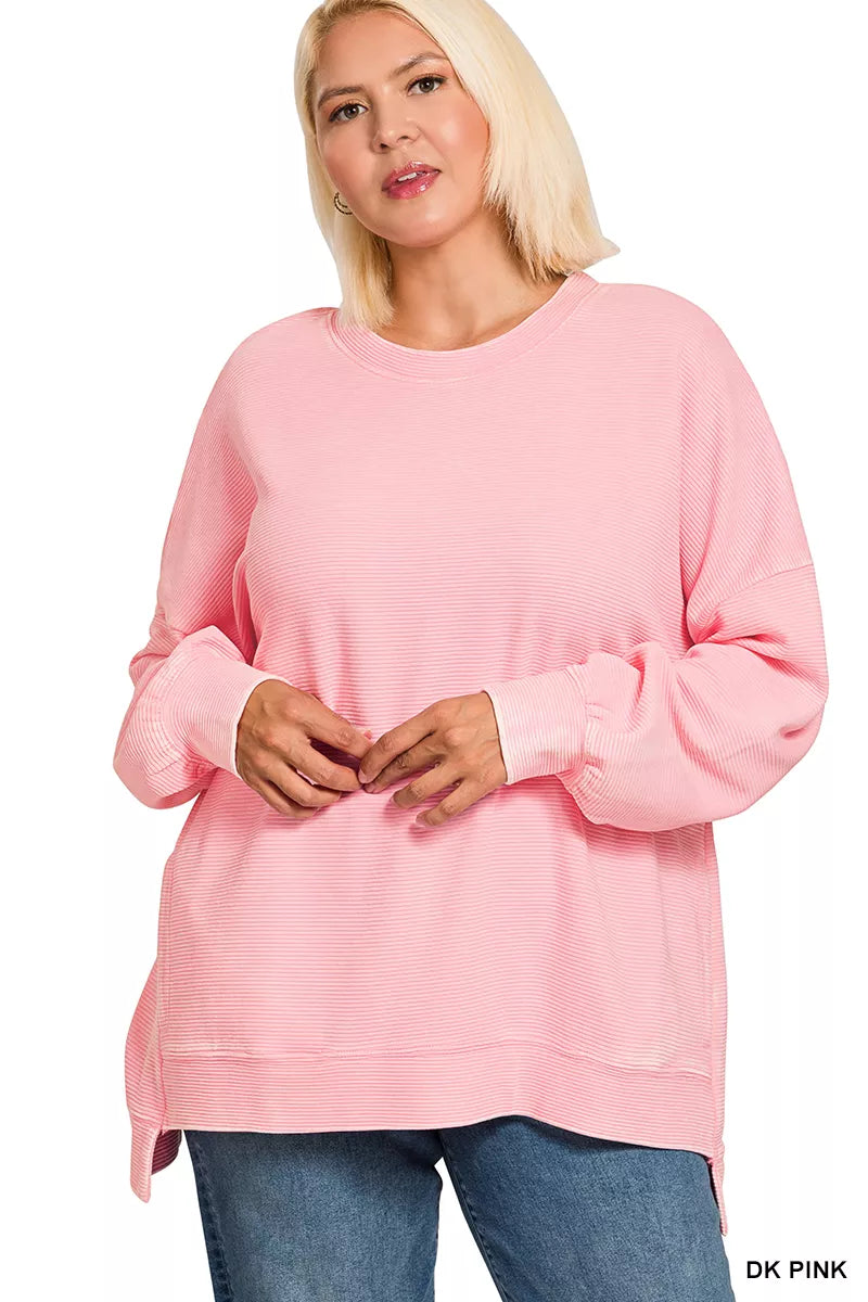 Zenana Acid Washed Double Ribbed Hi-Low Pullover – Edgy Streetwear Style