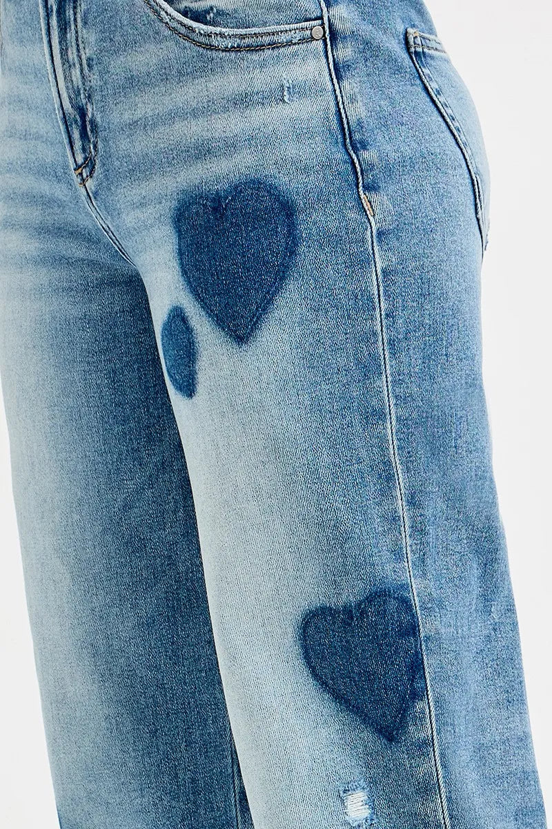Heart Print Boyfriend Jeans – Light Wash Relaxed Fit Denim