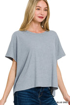 Oversized Ribbed Knit Pullover Short Sleeve Top Relaxed Fit