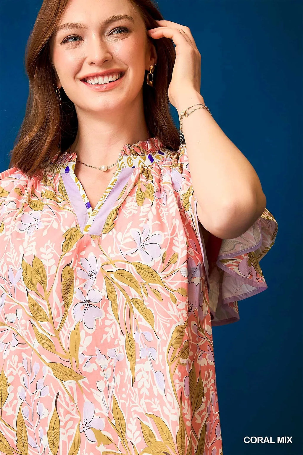 Floral Ruffle-Sleeve Tunic Dress – Feminine Style for Any Occasion