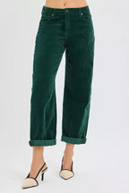 Risen Women's High Rise Crop Barrel Corduroy Pants