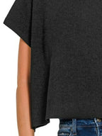 Charcoal Ribbed Mock Neck Short Sleeve Sweater – Cropped & Modern