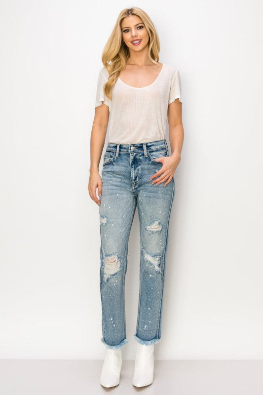 Artemis Vintage High Rise Distressed Straight Jeans – Edgy Classic Fit