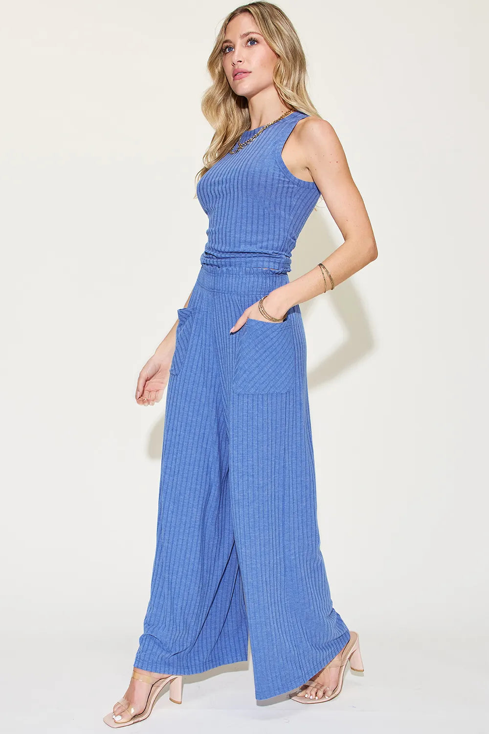Ribbed Tank & Wide Leg Pants Set – Chic, Comfy & Effortless