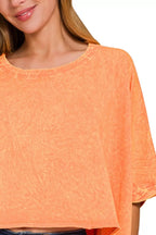 Zenana Crinkle Wash Oversized T-Shirt – Premium Cotton Orange Tee
