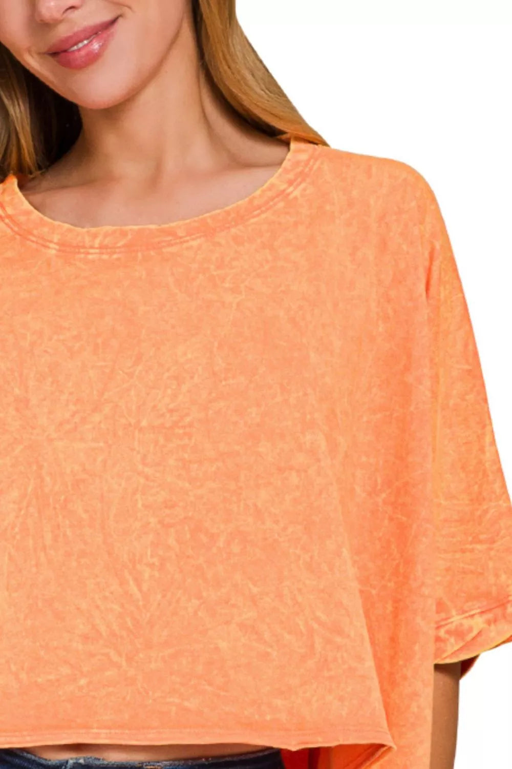 Zenana Crinkle Wash Oversized T-Shirt – Premium Cotton Orange Tee