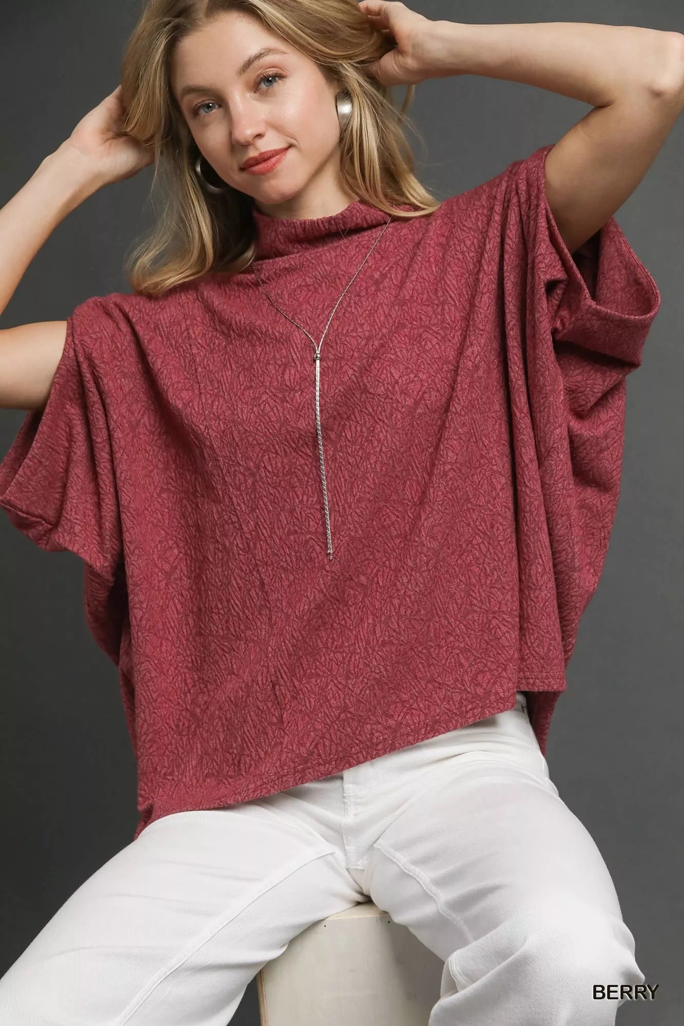 Umgee Textured Mock Neck Top – Effortless Relaxed Fit Chic Style