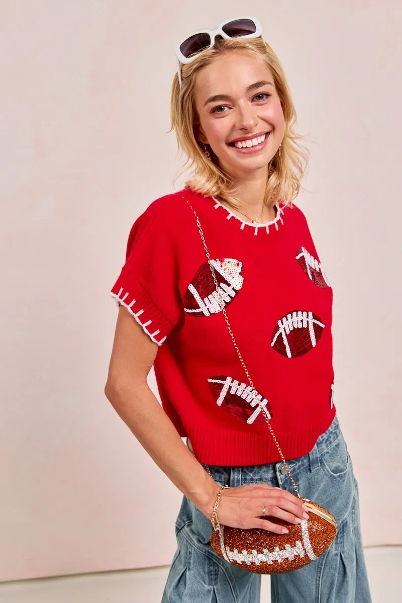 Gameday Sequin Football Sweater – Sporty, Cozy & Eye-Catching Style