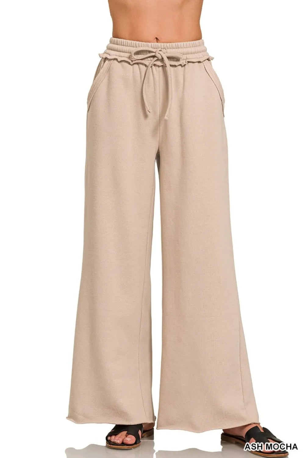 Fleece Wide Leg Sweatpants – Exposed Seams & Cozy Relaxed Fit