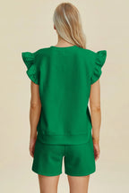 Textured Ruffle Sleeve Top & Shorts Set – Cute, Comfy & Stylish