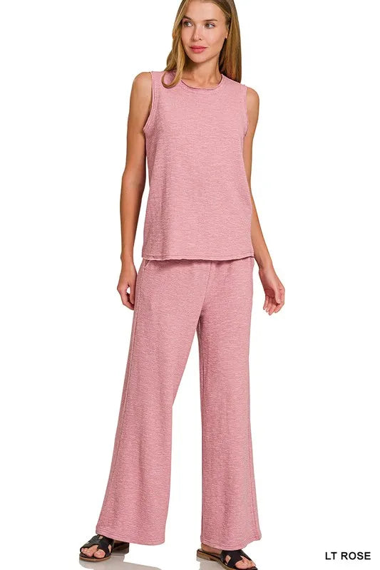 Cotton Slub Tank & Pants Set – Breathable, Relaxed & Effortless Style