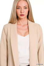 Zenana Open Front Blazer – Nude Beige Minimalist Structured Jacket