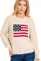 Zenana American Flag Sweater – Classic Crew Neck Patriotic Knit