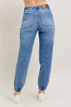 Judy Blue Women's High Waist Denim Joggers Stretchy Drawstring Waist Casual Jeans