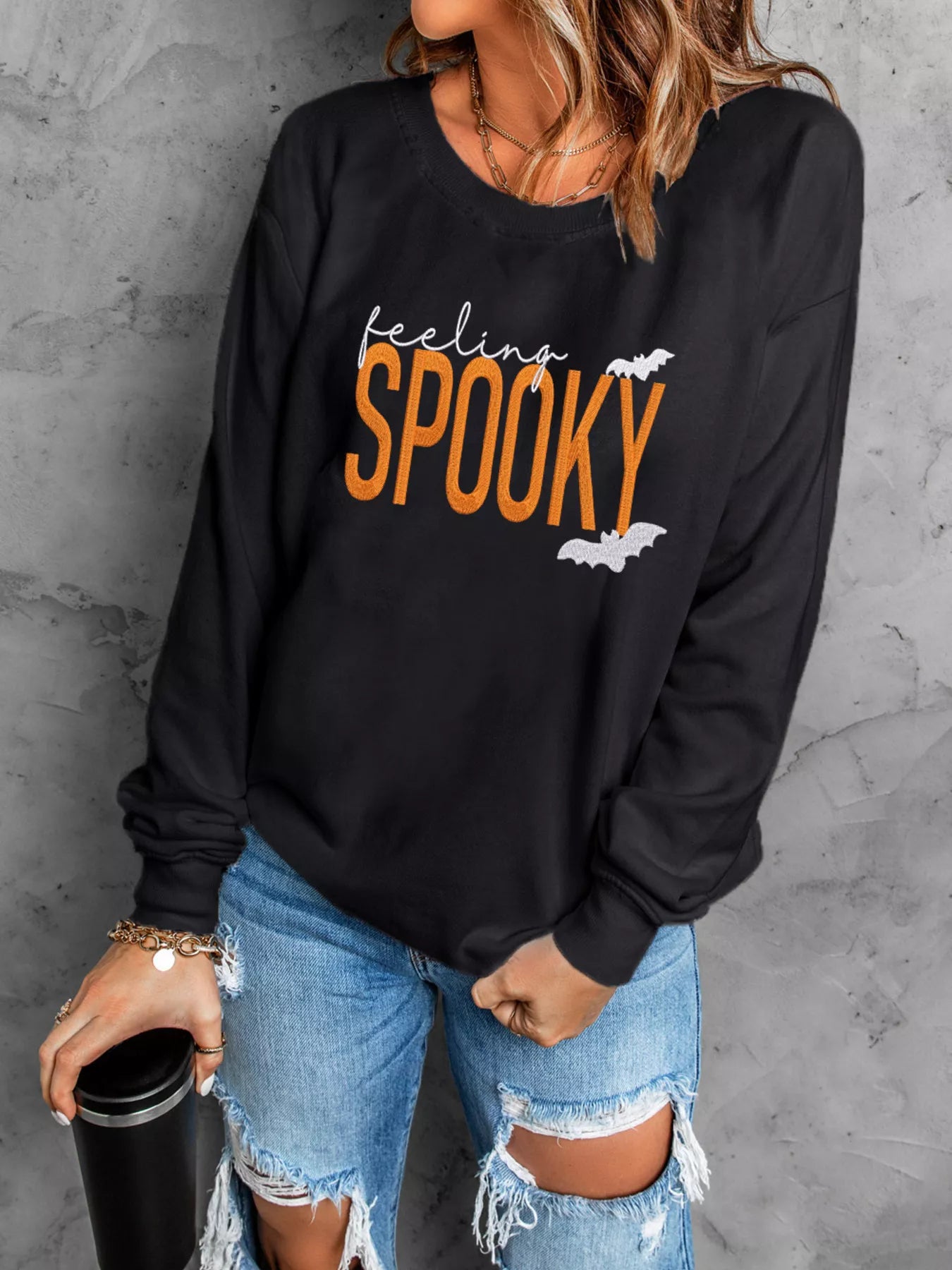Feeling Spooky Halloween Embroidered Sweatshirt – Cozy & Festive